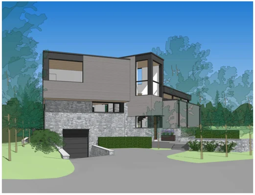 Architectural rendering of a modern home in Waban, MA