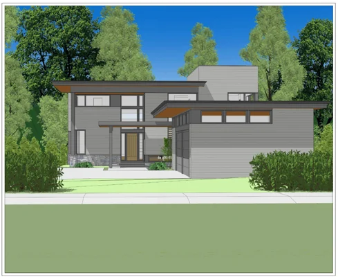 Architectural rendering of a modern home in Wellesley, MA